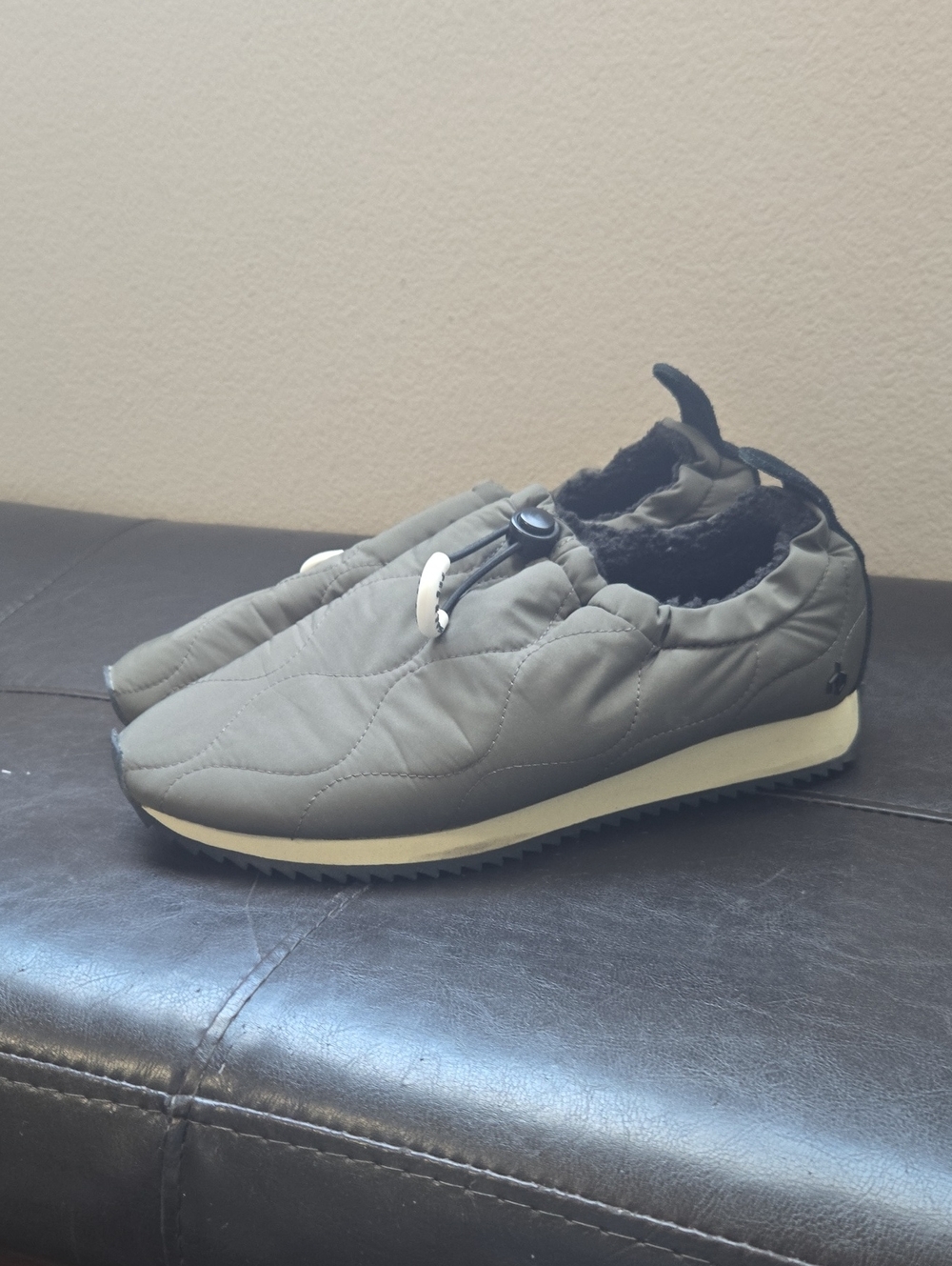 rag & bone Quilted Slip-On Loafers in Olive Green with Black Trim